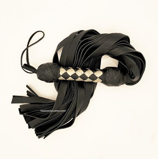 Platinum And Black Diamond Weave Leather Flogger