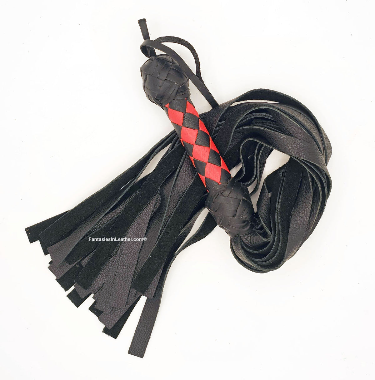 Red And Black Diamond Weave Leather Flogger