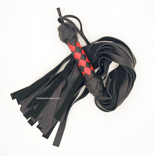 Red And Black Diamond Weave Leather Flogger