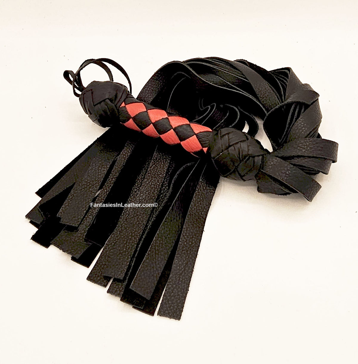 Red And Black Diamond Weave Leather Flogger