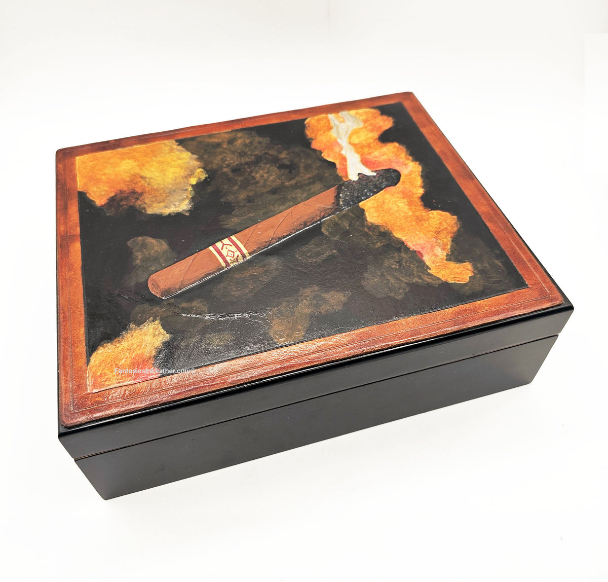 Cigar Humidor With Tooled Leather Overlay