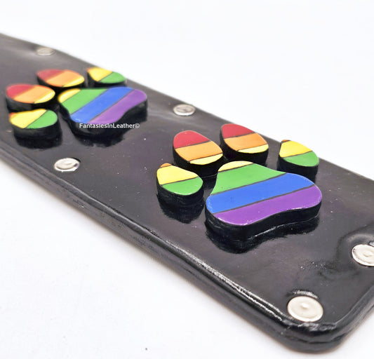 Puppy Paw Leather Paddle - Gay Pride
