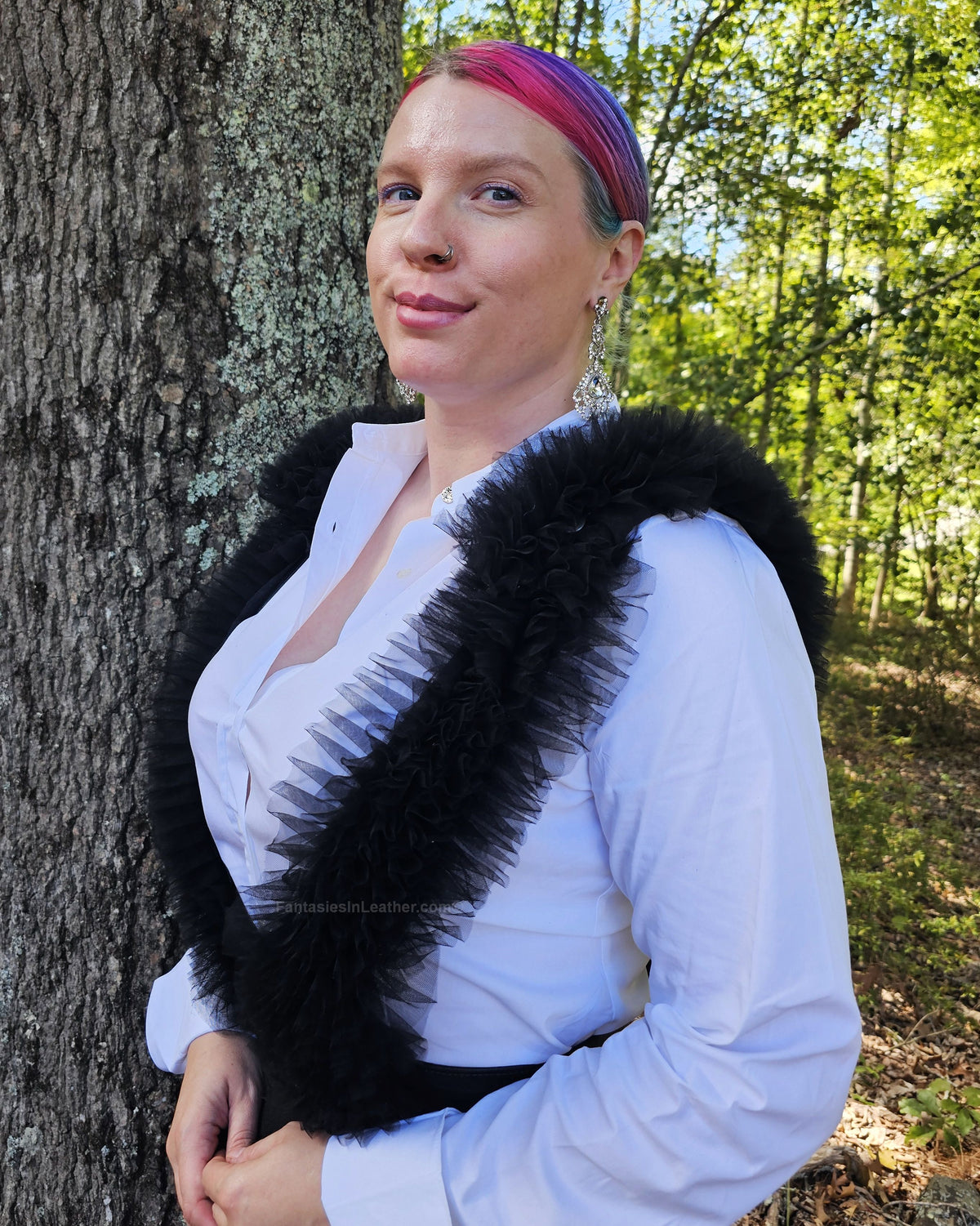 Opulent Leather & Ruffled Tulle Harness