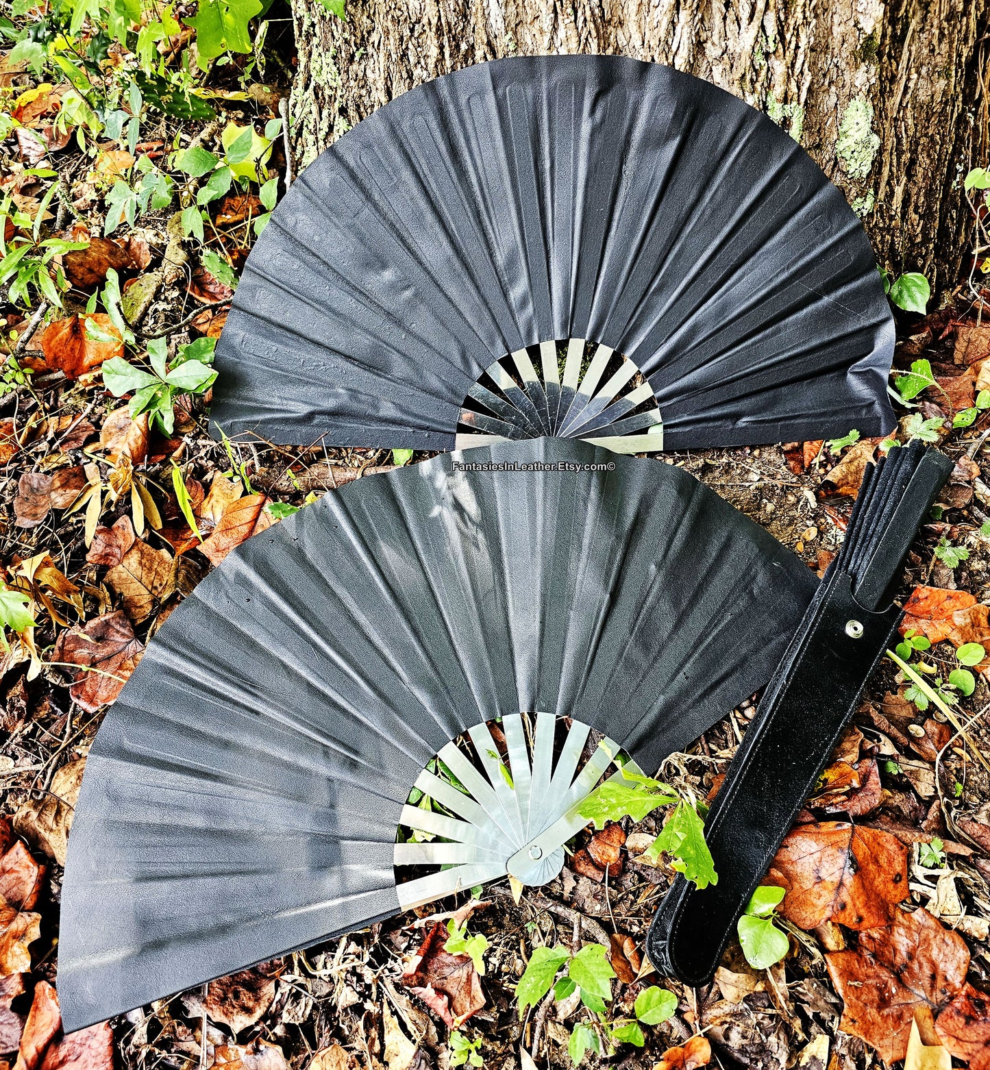 Leather and Steel Large Fighting War Fan